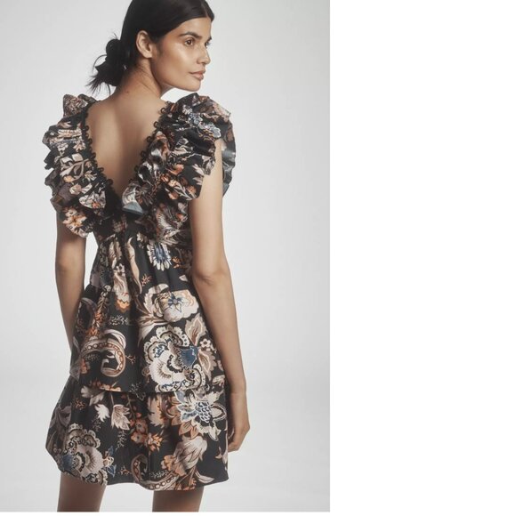 By Anthropologie Sleeveless Ruffled A-Line Mini Dress sIZE M blue NEW NWT - Picture 4 of 6